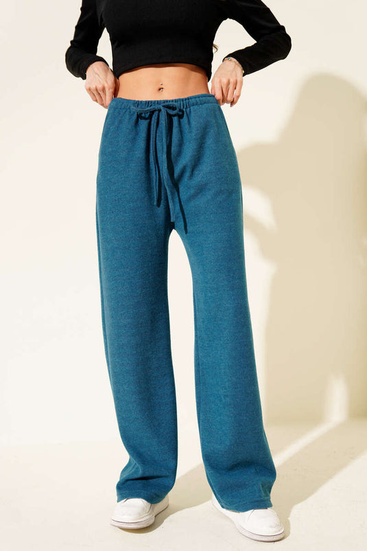 Pantalon en cachemire à taille élastique, couleur pétrole