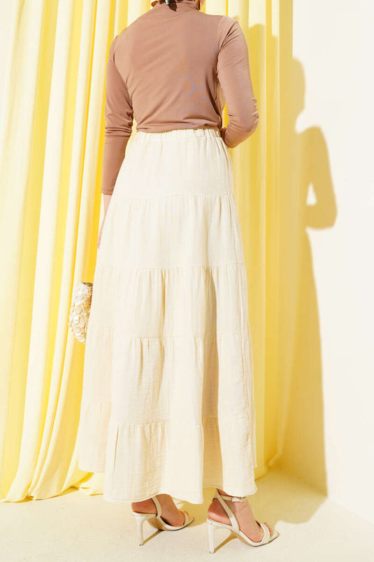 Bel Lastikli Kat Kloş Etek Bej