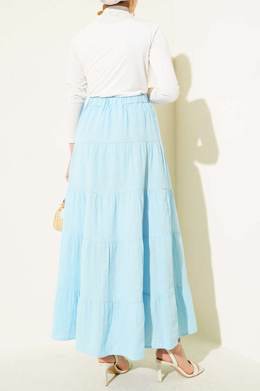 Bel Lastikli Kat Kloş Etek Buz Mavisi