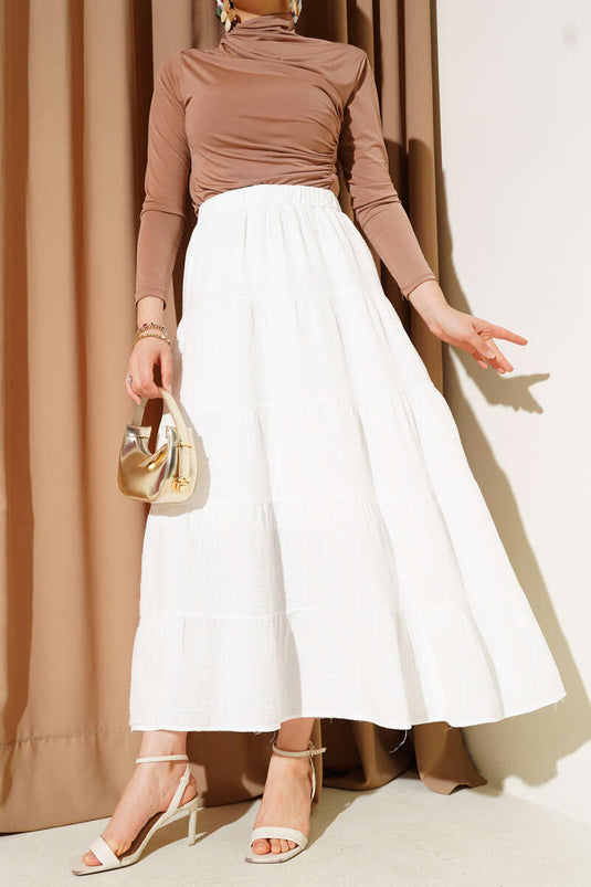 Bel Lastikli Kat Kloş Etek Ekru