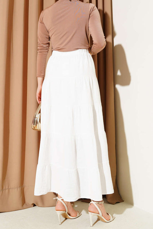 Bel Lastikli Kat Kloş Etek Ekru