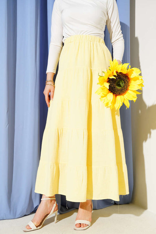 Bel Lastikli Kat Kloş Etek Sarı