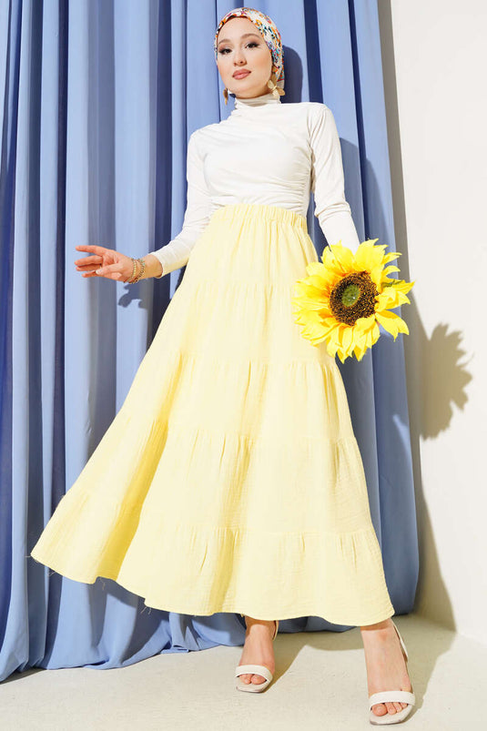 Bel Lastikli Kat Kloş Etek Sarı