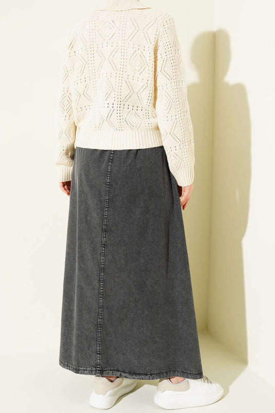 Jupe en jean à volants avec taille élastiquée, gris foncé