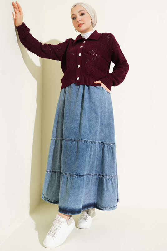 Jupe en jean à volants avec taille élastiquée, bleu denim