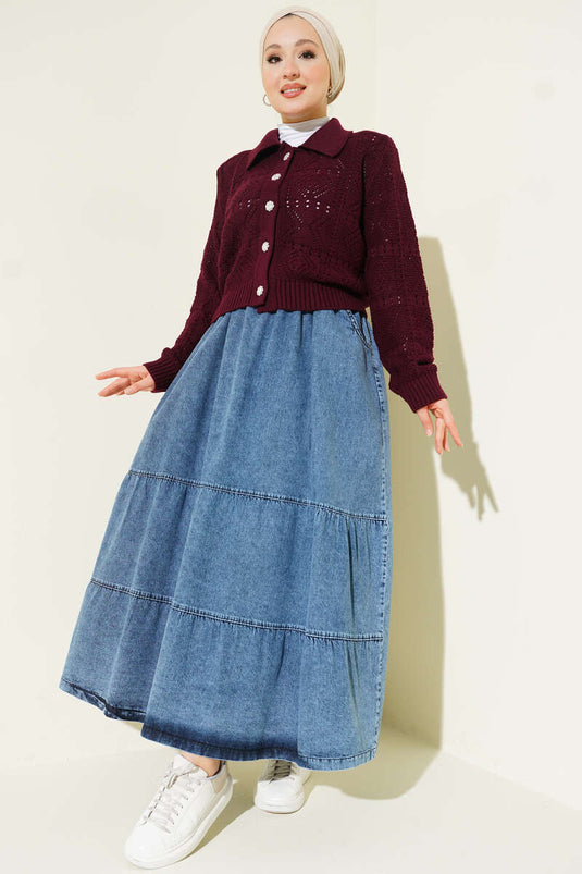 Jupe en jean à volants avec taille élastique, bleue