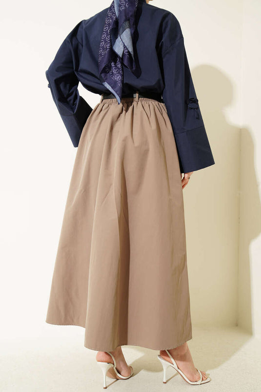 Jupe en popeline avec ceinture élastique beige taupe