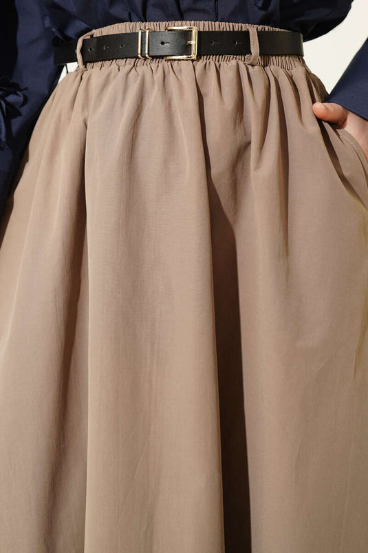 Jupe en popeline avec ceinture élastique beige taupe