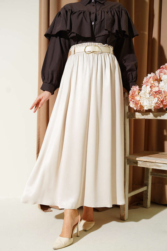 تنورة ساتان بحزام مطاطي وحجر