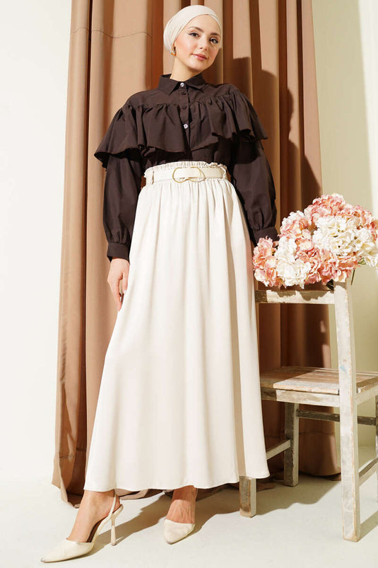 Stone Satin Skirt with Elastic Belt