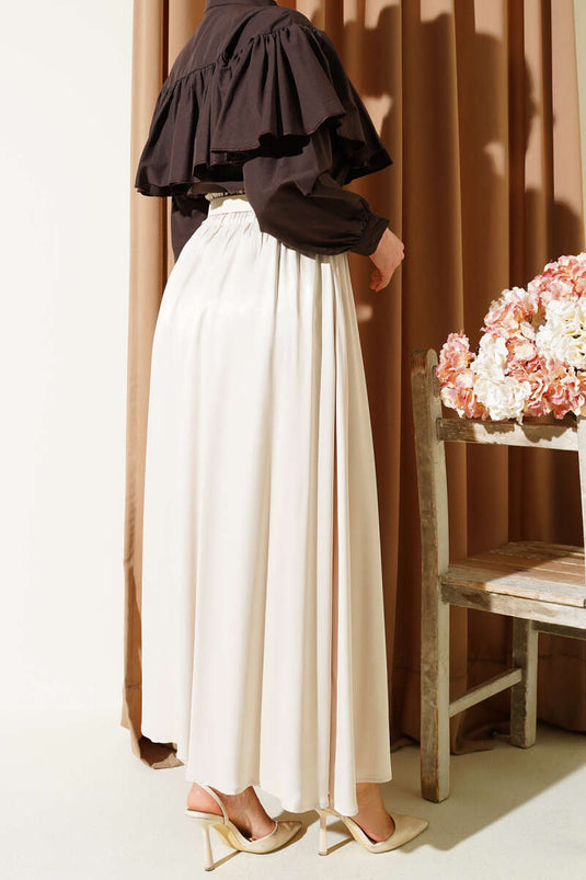 Stone Satin Skirt with Elastic Belt