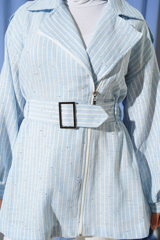 Jacke mit elastischem Bund und integriertem Gürtel, Blau