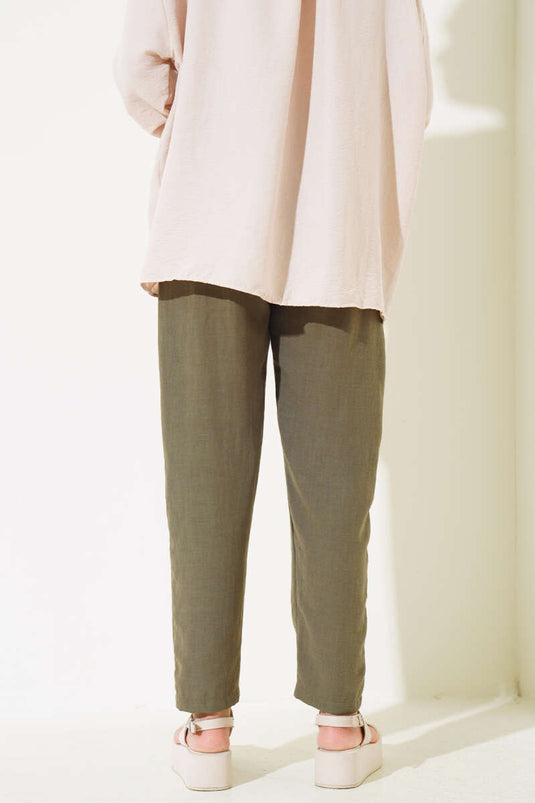 Belted Linen Trousers Khaki