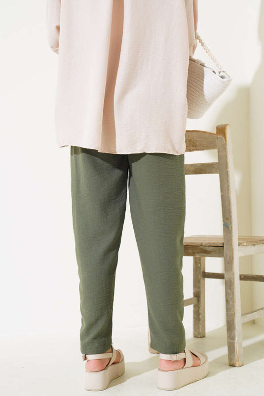 بنطلون كتان مطاط الخصر نفطي