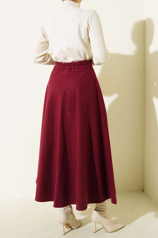 تنورة كشمير واسعة بخصر مطاطي - بورجوندي