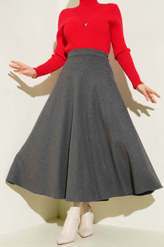 Jupe évasée en cachemire à taille élastique couleur fumée