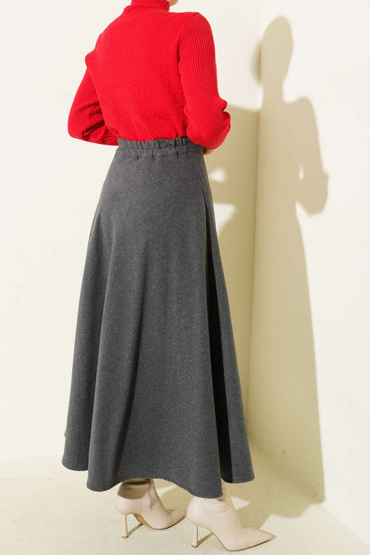 Ausgestellter Kaschmirrock mit elastischem Bund in Rauchfarbe