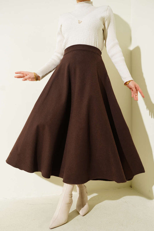 Bel Lastikli Kloş Kaşe Etek Kahve