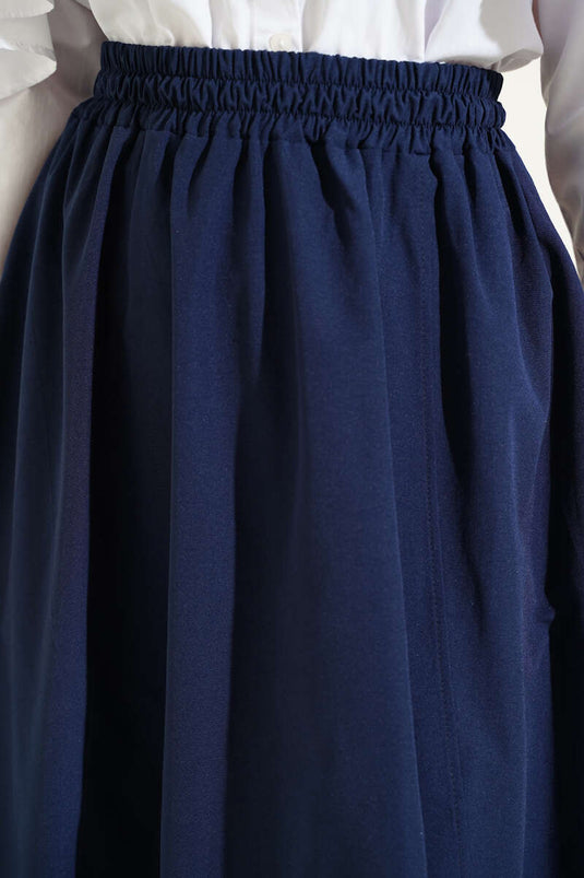 Jupe évasée en popeline avec ceinture élastique bleu marine