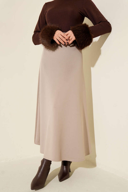 Jupe évasée beige en néoprène avec taille élastique