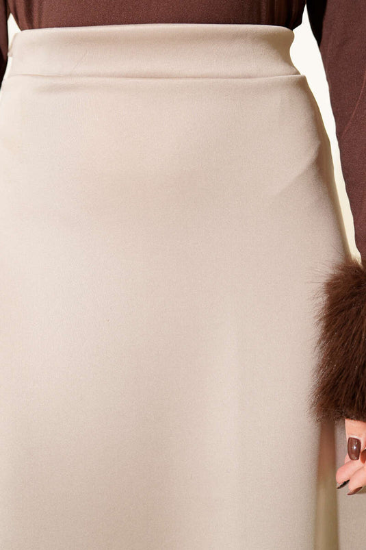 Jupe évasée beige en néoprène avec taille élastique