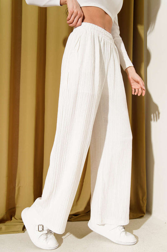 Bel Lastikli Krinkıl Pantolon Ekru