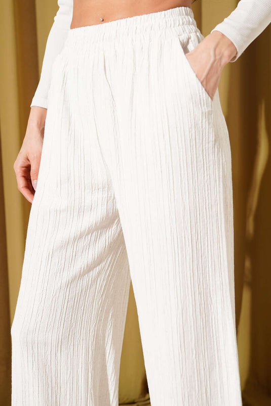 Bel Lastikli Krinkıl Pantolon Ekru