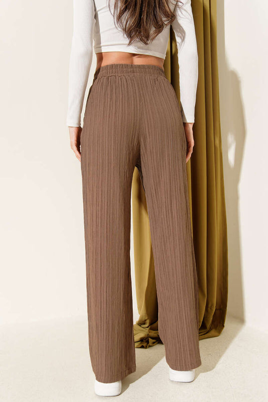 Bel Lastikli Krinkıl Pantolon Kahve