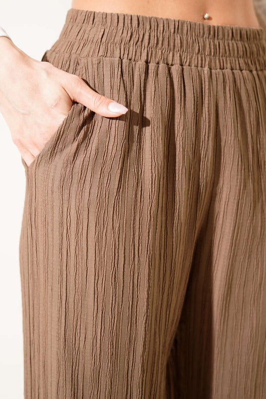 Bel Lastikli Krinkıl Pantolon Kahve