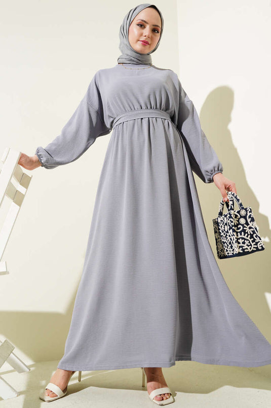 Robe Ayrobin grise à taille élastique et ceinture