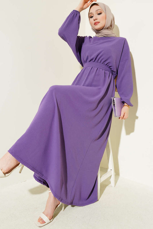 فستان أيروبين بحزام خصر مطاطي، أرجواني