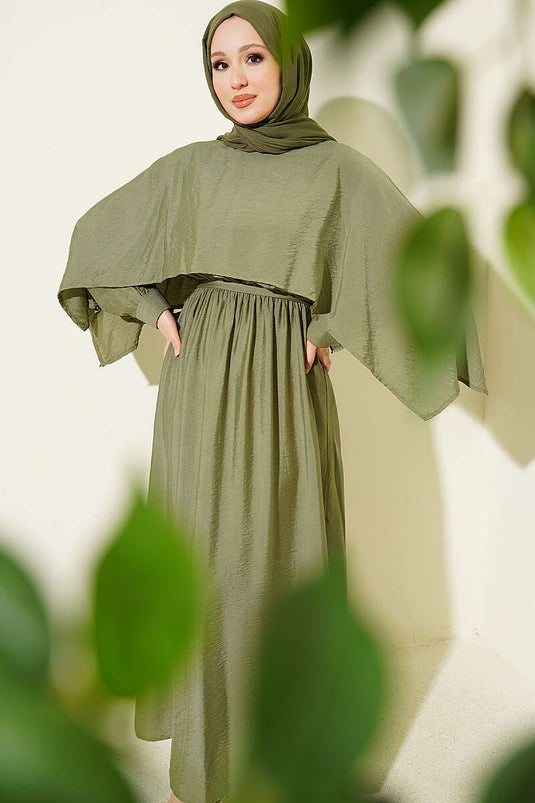 Robe à cape d'épaule avec ceinture élastique, vert pistache