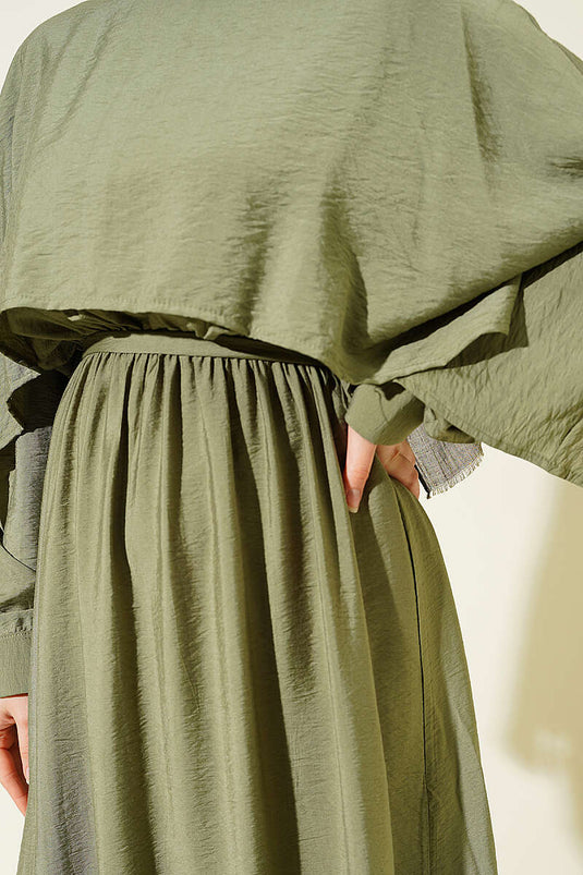 Robe à cape d'épaule avec ceinture élastique, vert pistache