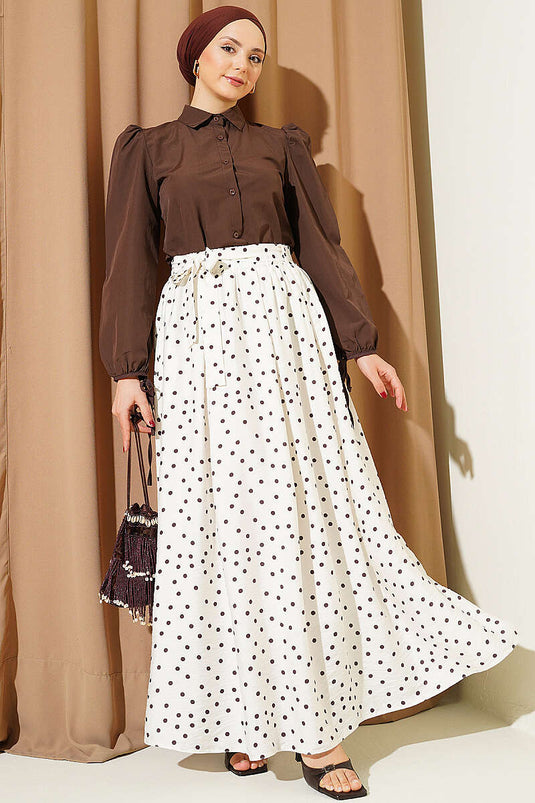 Jupe à pois écrue avec ceinture élastique