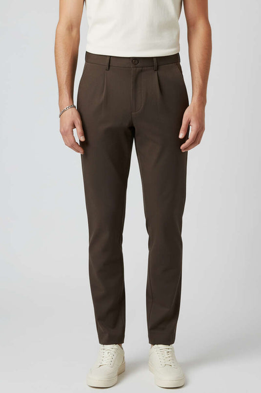 Bel Lastikli Likralı Erkek Pantolon Kahve