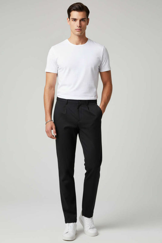 Pantalon pour homme avec taille élastique et Lycra, noir