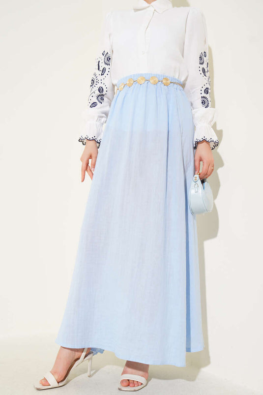 Elastic Waist Muslin Skirt Baby Blue