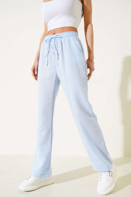 Pantalón de muselina con cintura elástica azul