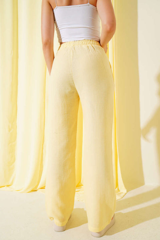 Yellow Muslin Pants with Elastic Waistband