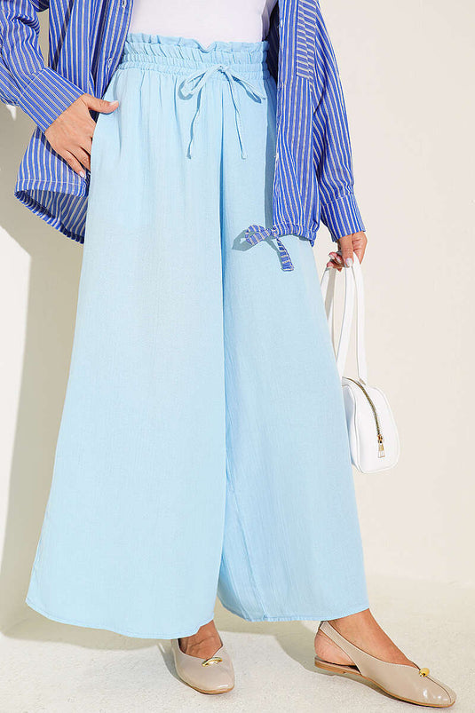 Blaue Muslinhose Mit Elastischem Bund