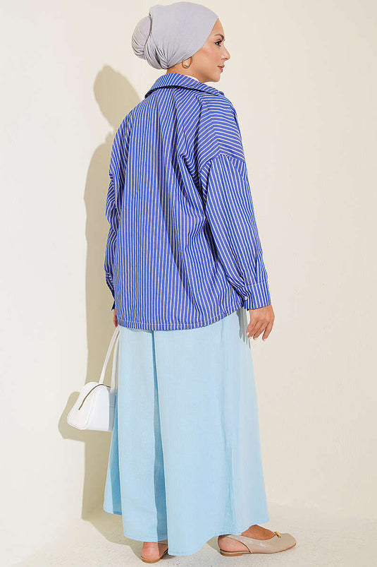 Blaue Muslinhose Mit Elastischem Bund