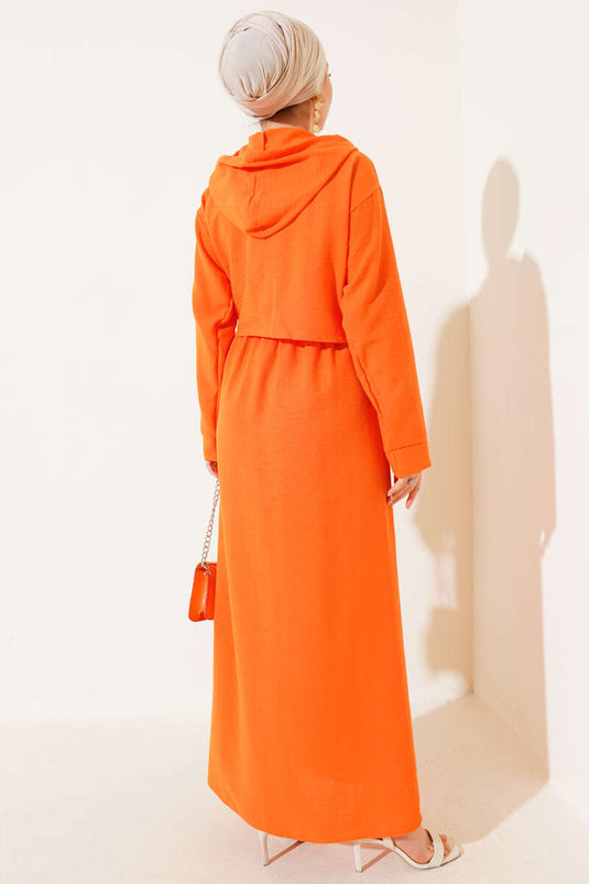 Set met jas en broek met elastische taille en strik aan de voorkant, oranje