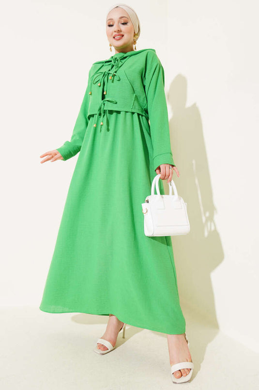 Ensemble veste à ceinture nouée devant avec élastique aux poignets, vert