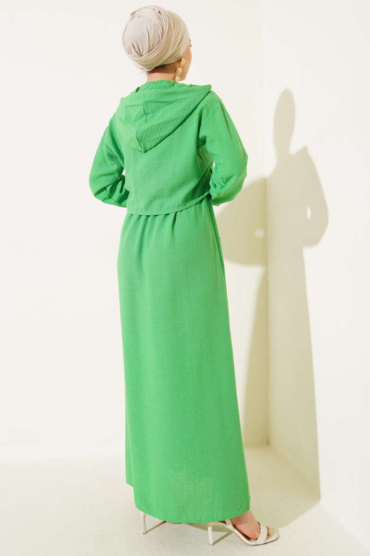 Set met jas en broek met elastische taille en strik aan de voorkant, groen