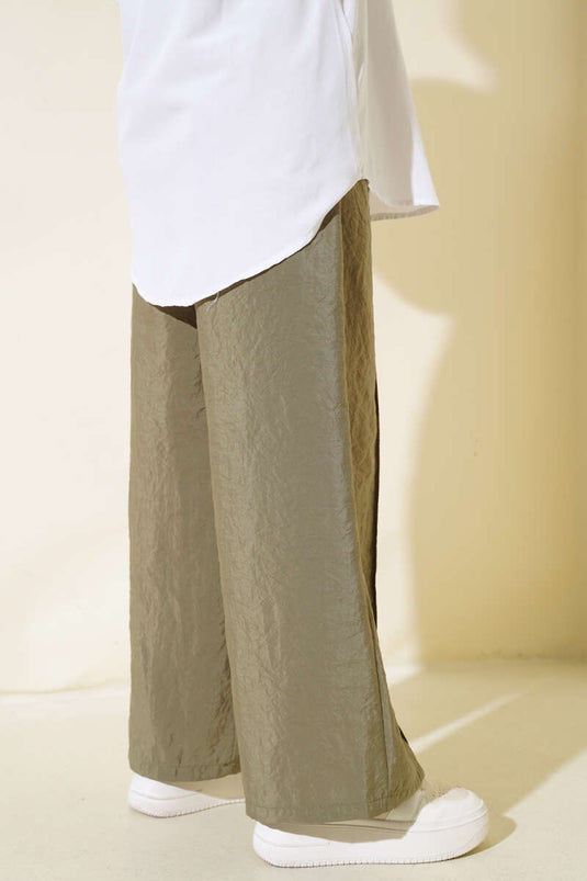 Belted Front Zipper Pants Khaki