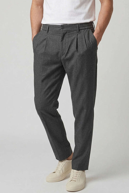 Men's Anthracite Pants with Elastic Waist and Front Pleats