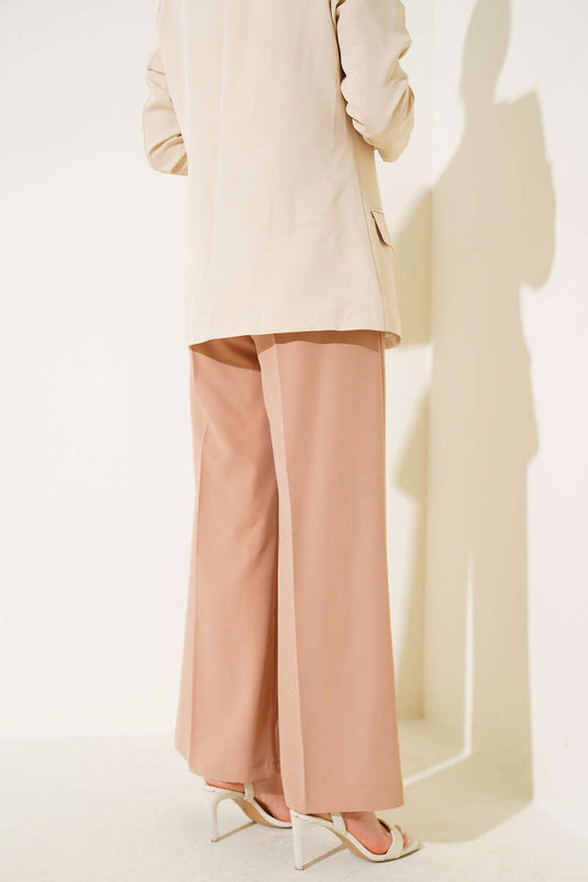 Bel Lastikli Palazzo Kumaş Pantolon Latte