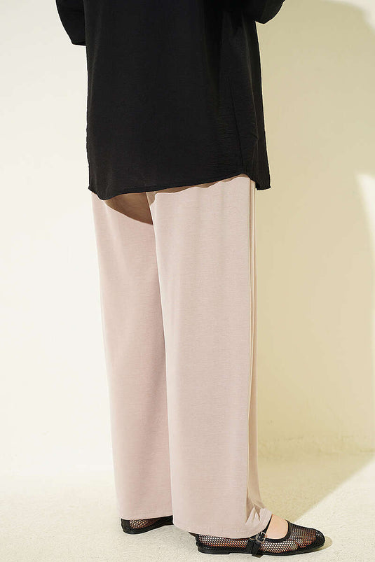 Beige Hochtaillierte Faltenhose Mit Elastik