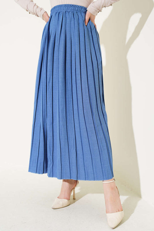Jupe plissée à taille élastique Indigo