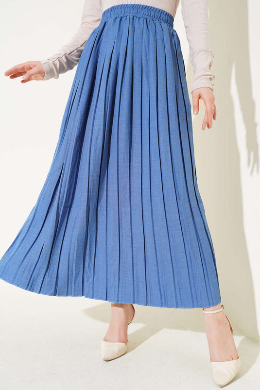 Jupe plissée à taille élastique Indigo